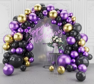 Kit De Guirnalda De Globos Morado Negro Y Metalicos Para Compromisos Pro