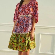 By Anthropologie Womens Multicolor Floral Tiered Mabel Mini Dress Medium