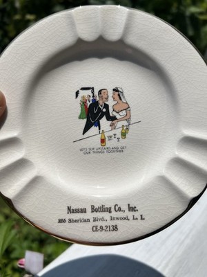 Mr + Mrs. Humor Bride & Groom White Decor Plate Ashtray 6  Wedding Bridal Gift