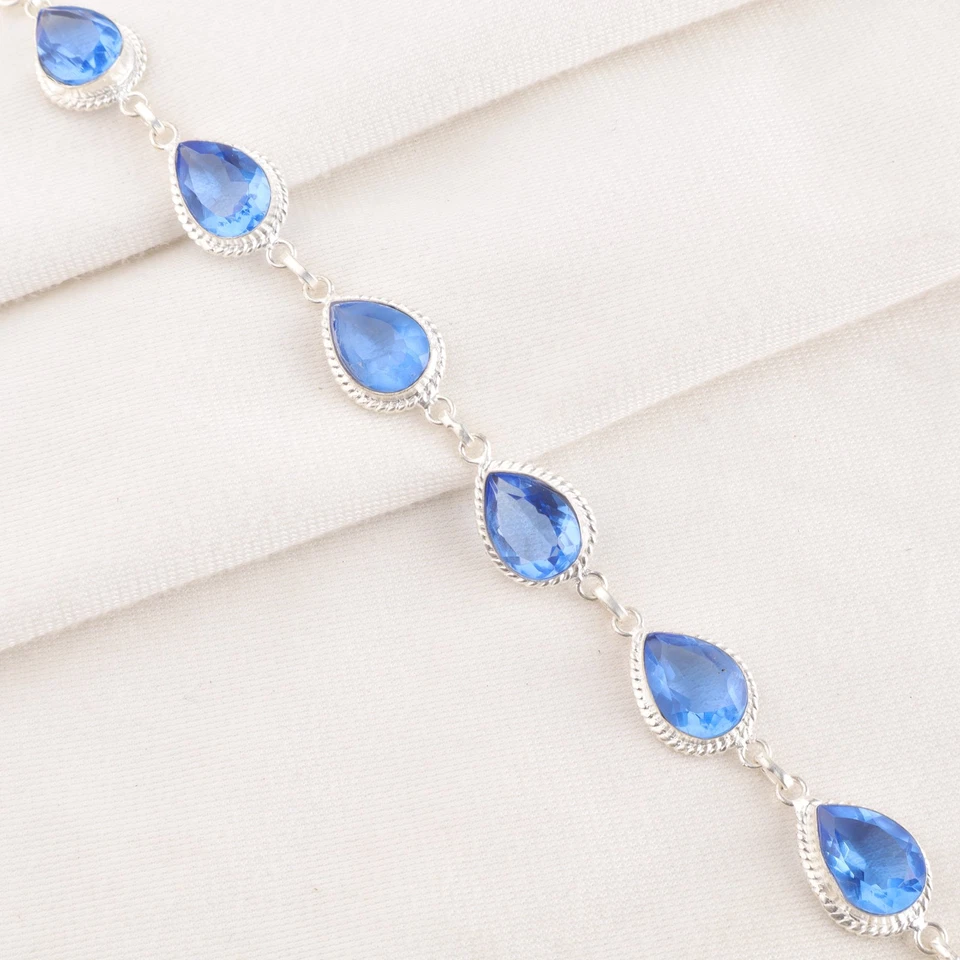 Brazalete de joyería hecha a mano de plata de ley 925 con piedras preciosas de cuarzo tanzanita de 8" Foto 4 de 4