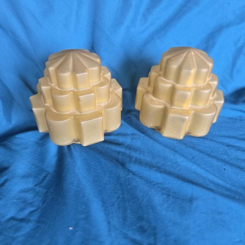 2 ART DECO LIGHT SHADES - SKYSCAPER ANTIQUE LIGHTING 