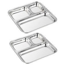2 PCS 10 Inch Stainless Steel Divided Plates 3 Compartment Kids Toddler Dish