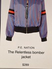 P.E .Nation Blue Striped Bomber Jacket•NEW•NWT•Sz L•Ribbed Cuffs Zip — photo 2
