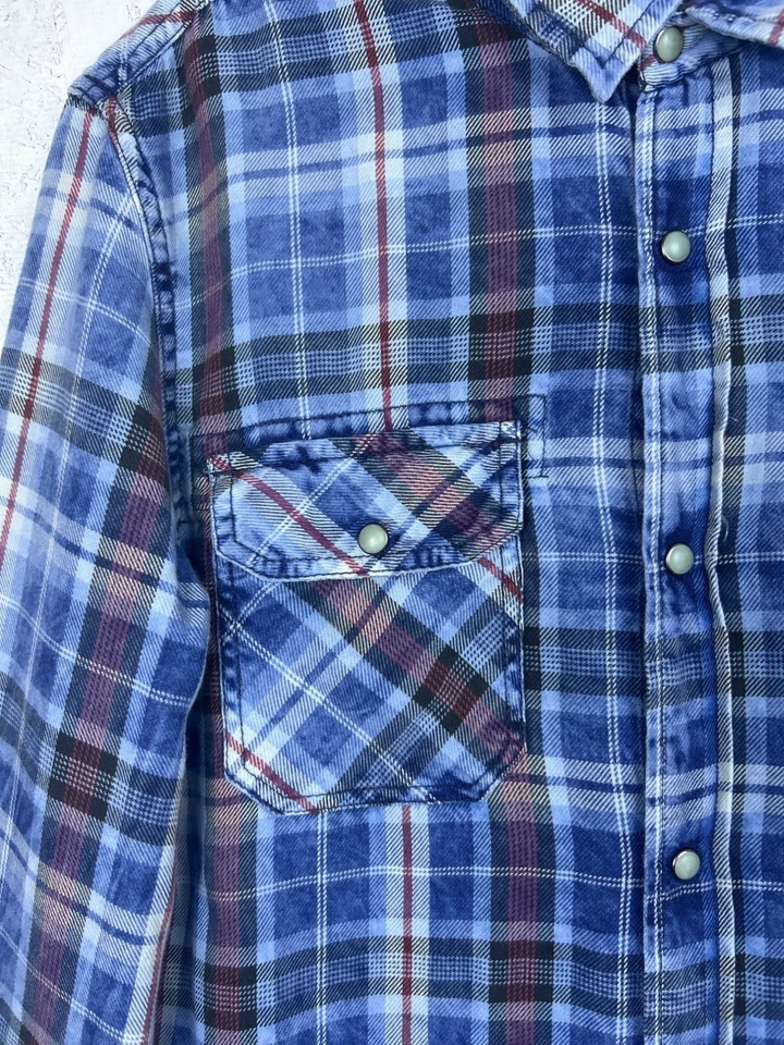 Buffalo David Bitton Hombre’s L Azul Cuadros Manga Larga Perla A Presión Ligero Foto 3 de 4