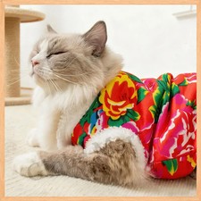 Winter Warm Thickened Northeast style Floral Cotton padded Coat for Cats Fleece