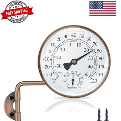 4 Inch Brass Outdoor Thermometer, Outside Decorative Thermometer for Patio, W...