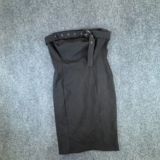 A.Peach Mini Bodycon Dress Womens Medium Black Cotton Belted Strapless Back Zip