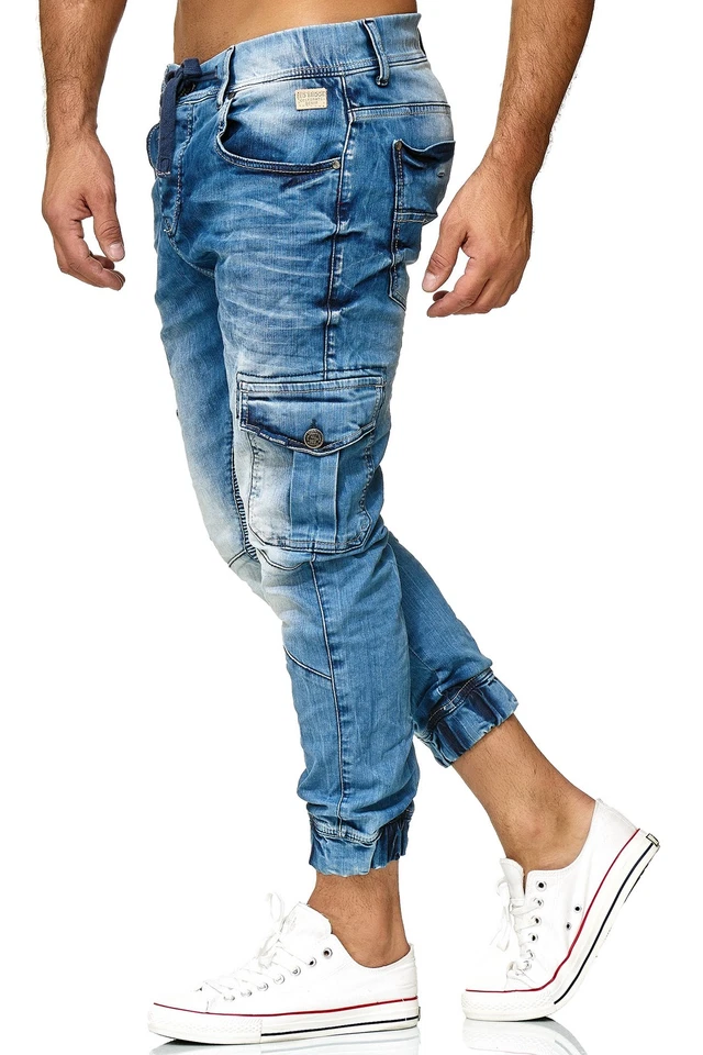 Herren Jogger Jeanshose Cargo Hose Jeans Jogg Denim Pants Freizeithose Biker Neu - Bild 4 von 4