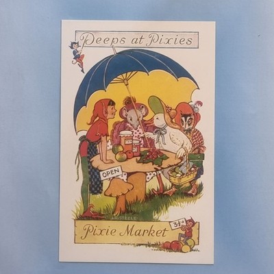 Künstler signierte Postkarte um 1955 L R Steele Pixie Markt Fantasy anthropomorphe Eule