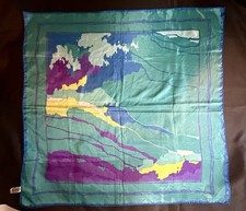 1973 Totes Rain Scarf Vintage Polyester, Square Vibrant Teal, Purple, Blue