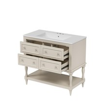 36'' Beige Bathroom Vanity Cabinet Set with Ceramic Sink, Solid Wood Frame,