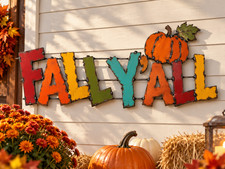 Fall Y all Metal Wall Sign Colorful Rustic Autumn Decor
