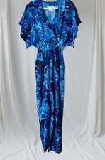 Vintage Stewart Sport Silk Jumper Romper Blue Tropical Print Size Medium