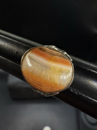 SZ 6 Vintage 40s Sterling Silver Orange Banded Agate Estate Ring 925 - Picture 14 of 17