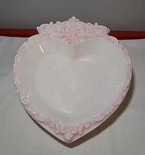 Floral Trinket Dish - Ceramic Heart Shaped with Pink Trim