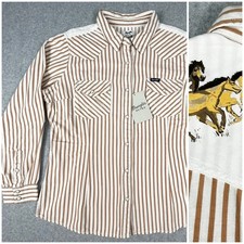 Wrangler Retro Horses Pearl Snap NWT Womens XL Tan Stripe Fitted Graphic Cotton