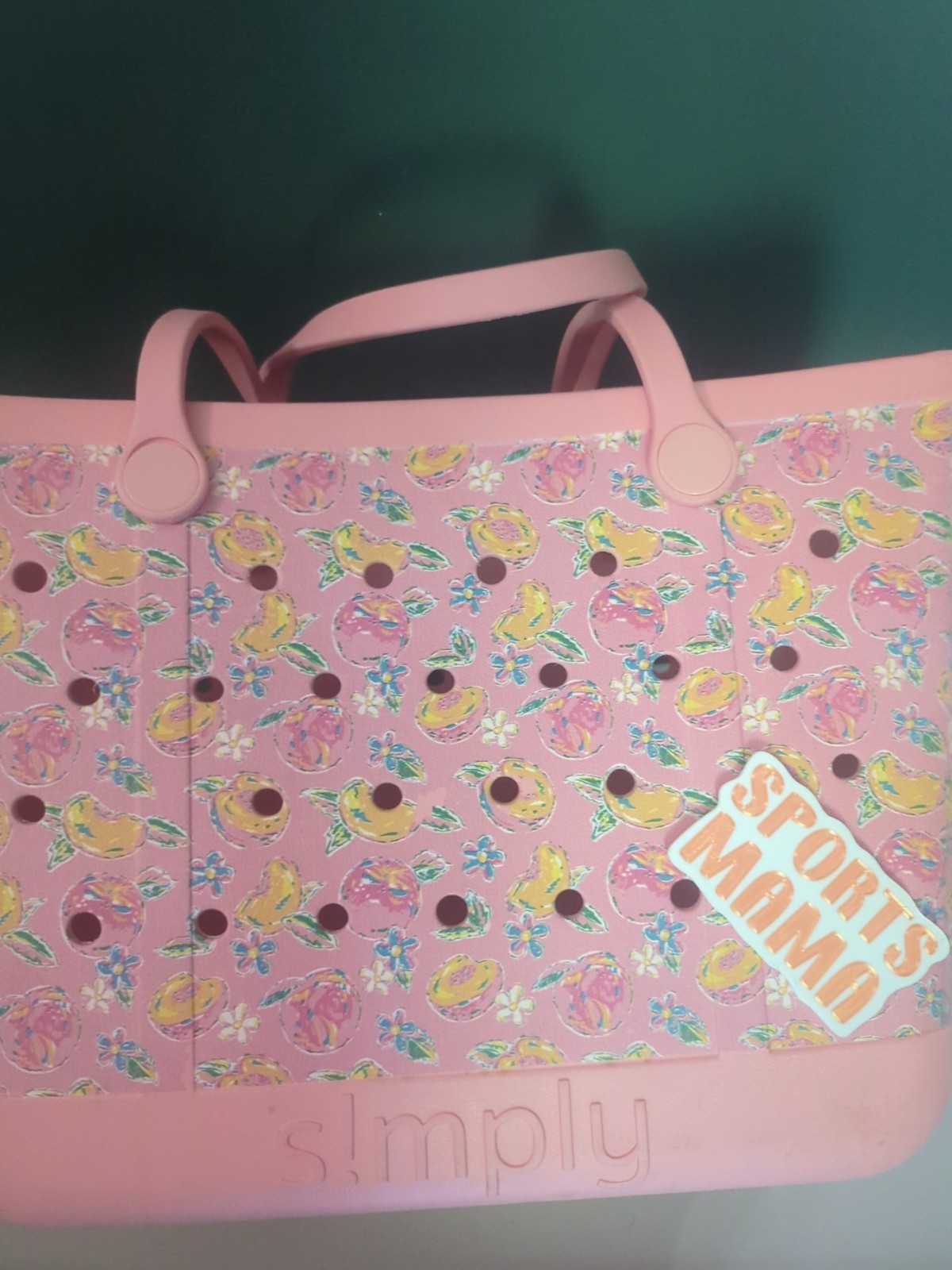 Simply Southern Bogg-Like Bag - LARGE  Pink Fruit Print Tote Bag w/Double Handle
