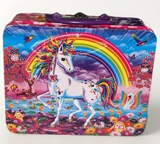 Lisa Frank Unicorn Fantasy Tin Lunch Box Rainbow Mischief Embossed butterflies