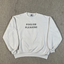 Vintage Russell Athletic Crewneck Sweatshirt Large Foolish Pleasure White 90s