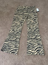 Sofia Vergara Zebra Print Pants M 8-10 Wide Leg Pull On Beige Black NWT