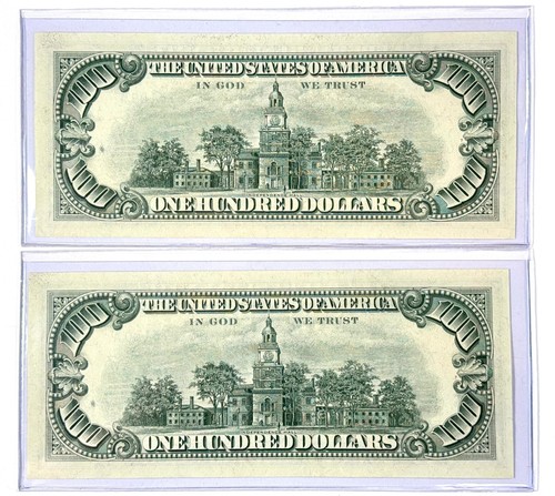 Serie 1969 Chicago-IL billetes consecutivos de 100 dólares brillantes sin circular - ¡Raro! - Imagen 2 de 3