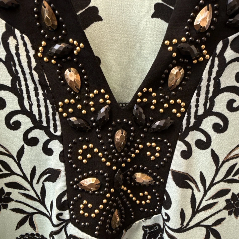 JM Collection Women's 3/4 Sleeve Blouse Size P/Xl Jewels Green Floral Stretch - Image 3 of 4