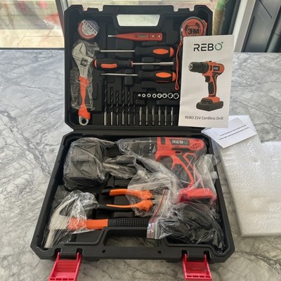 Rebo Akku-Schlagbohrschrauber 21V mit Werkzeugset, Akku, Kompaktkoffer & Handwerkzeugen