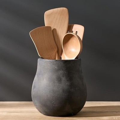 JIEMEI HOME Kitchen Utensil Holder, 6.61'' Ceramic Rustic 18290-Black Bronze