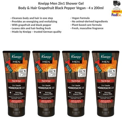 Kneipp Men 2 in 1 Shower Gel Body & Hair Grapefruit Black Pepper Vegan 4x200ml