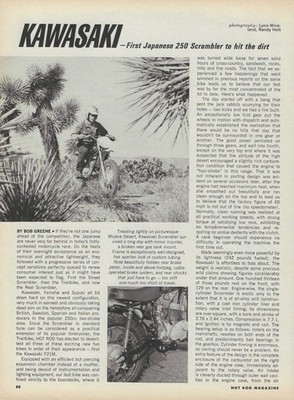 1968 Kawasaki 250 Scrambler Motorcycle F21M Magazine Road Test Article Ad 68