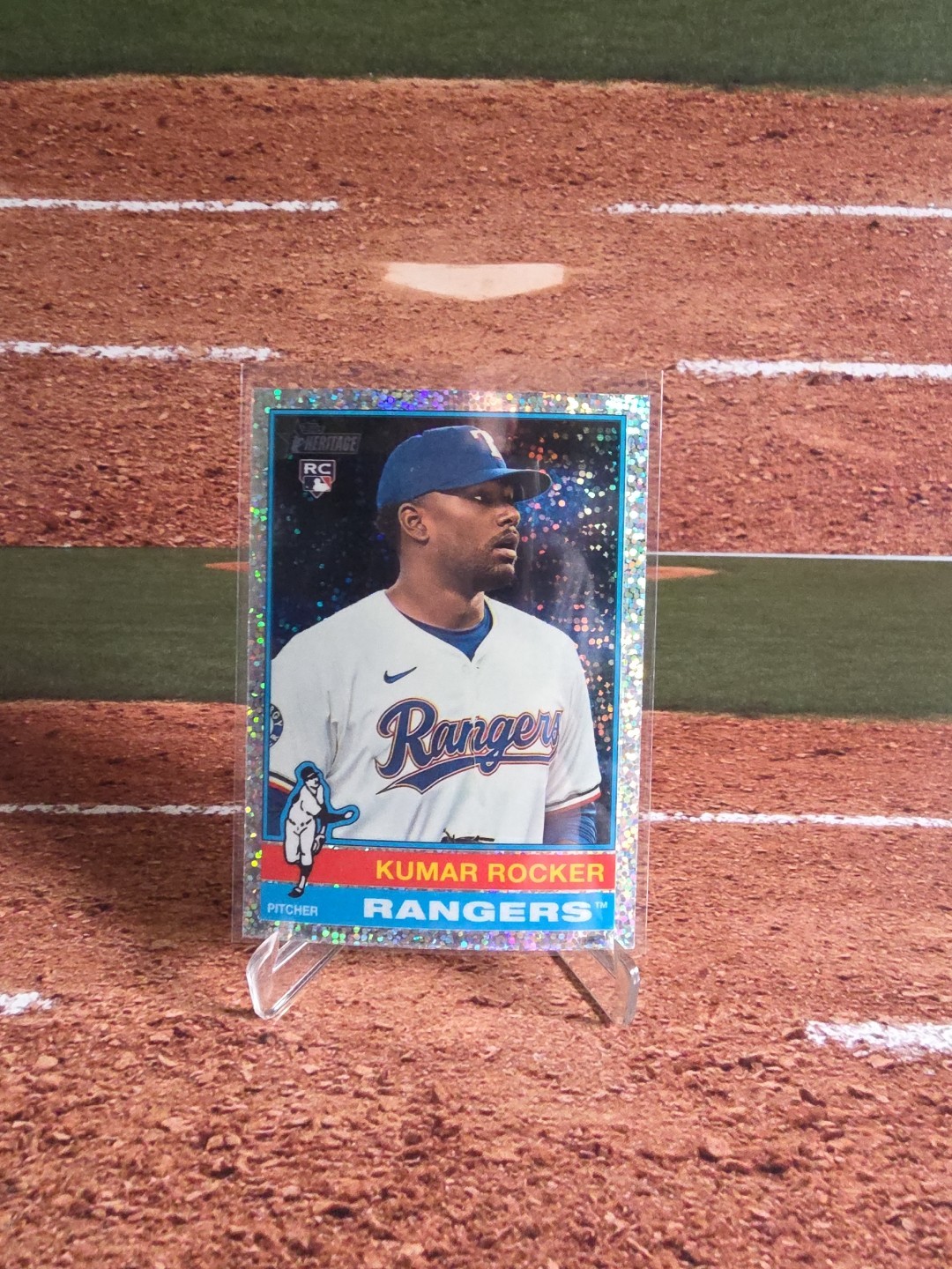 2025 Topps Heritage Chrome Silver Sparkle - #179 Kumar Rocker RC - Texas Rangers