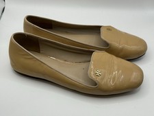 Tory Burch Women's 8M Samantha Smoking Patent Leather Slippers Loafers Beige