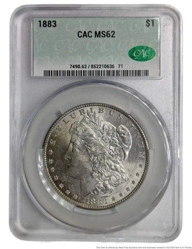 1883 Morgan Silver Dollar $1 US American Coin MS 62 CAC Slabbed Mint State