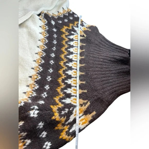 NWT H&M 2025 Fair Isle Knit Turtleneck Sweater Brown Cream XS Oversized Wool thumbnail 4