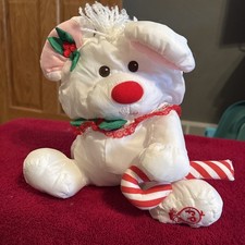 VTG Fisher Price Puffalump White Mouse Christmas Candy Cane Plush Nylon Stuffed