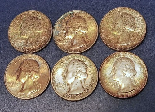 Lot of (6) Originally Toned Choice/Gem BU 1953-P & 1953-S  Washington Quarters
