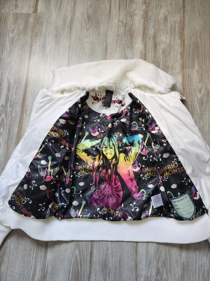 Abrigo acolchado blanco de colección Disney Hannah Montana cuello de piel sintética niñas talla 14/16 Foto 4 de 4