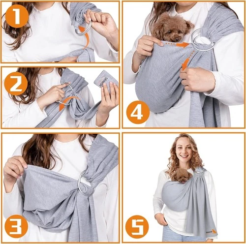 Dog Sling Carrier for Small Dogs- Anti-Anxiety Cat Sling, Adjustable- Light Gray