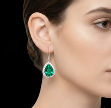 Emerald Gemstone CZ Halo Drop Earrings 925 Sterling Silver Healing Crystal Gifts