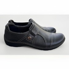 Clarks Collection Leather Slip On Loafers Comfort Casual Shoes Black size 6.5M