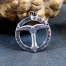 Solid 925 Sterling Silver German Saxon Irminsul Pagan Cross Pendant with Runes