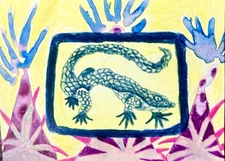 ACEO Art Card Original Mixed Media Painting, Lizard, 2.5" x 3.5"