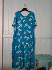 M. Mac Cotton T-Shirt Hawaiian Aloha Dress Muumuu Sz 1X Vintage Turquoise Blue 