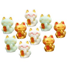  9Pcs Miniature Cat Statues Resin Craft Fortune Cat Figures Mini Garden