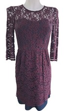 Whistles Lace Mini Dress Women's Size 8 Burgundy Viscose Nylon