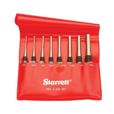 Starrett Drive Pin Punch Set with Knurled Grip and Protective Vinyl Case - 4'' Le