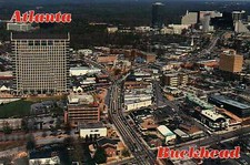 Aerial View of Downtown Atlanta, Georgia, Buckhead, Buildings + More -- Postcard