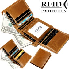 Men's RFID Blocking Genuine Leather Wallet Slim Purse ID Credit Card Holder Gift