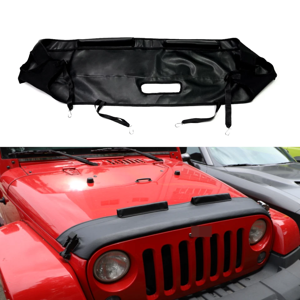 Leather Bonnet Bra Hood Cover Mask Protector Guard For Jeep Wrangler JK TJ 2007+ - Image 2 of 4