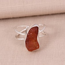Solid Sterling Silver Criss Cross Band Ring Rough Carnelian Jewelry For Healing